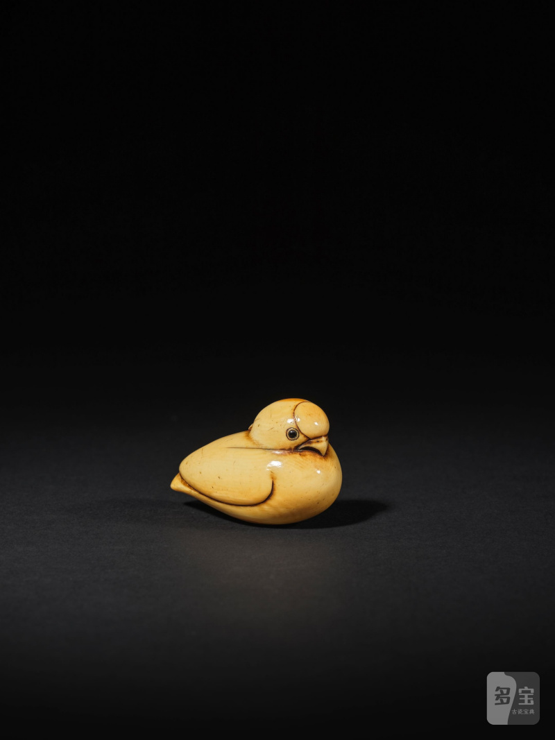 象牙彫根付 小鳥 銘「大原光廣（花押）」 19世紀 | NETSUKE EN IVOIRE REPRÉSENTANT UN CANARD - 图10